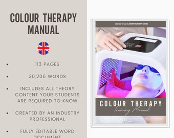 Digital redigerbar utbildningsmanual för färgterapi i Storbritannien | Resurser för skönhetsutbildning | Manual för kromoterapi för utbildningsakademier