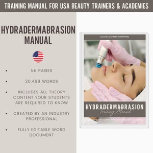 Hydradermabrasion Digital Editable Training Manual Guide USA | Beauty Training Resources | Hydro Facial Manual for Training Academies