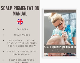 Scalp Pigmentation Digital Editable Training Manual Guide UK | Beauty Training Resources | Micropigmentation Manual for Training Academy