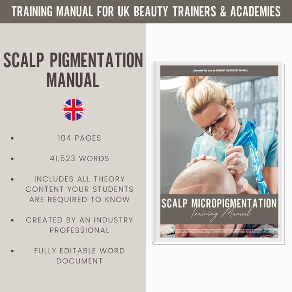 Scalp Pigmentation Digital Editable Training Manual Guide UK | Beauty Training Resources | Micropigmentation Manual for Training Academy