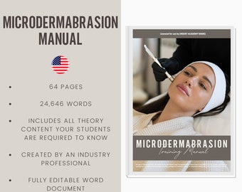Microdermabrasion Digital Editable Training Manual Guide USA | Beauty Training Resources | Microdermabrasion Manual for Training Academies