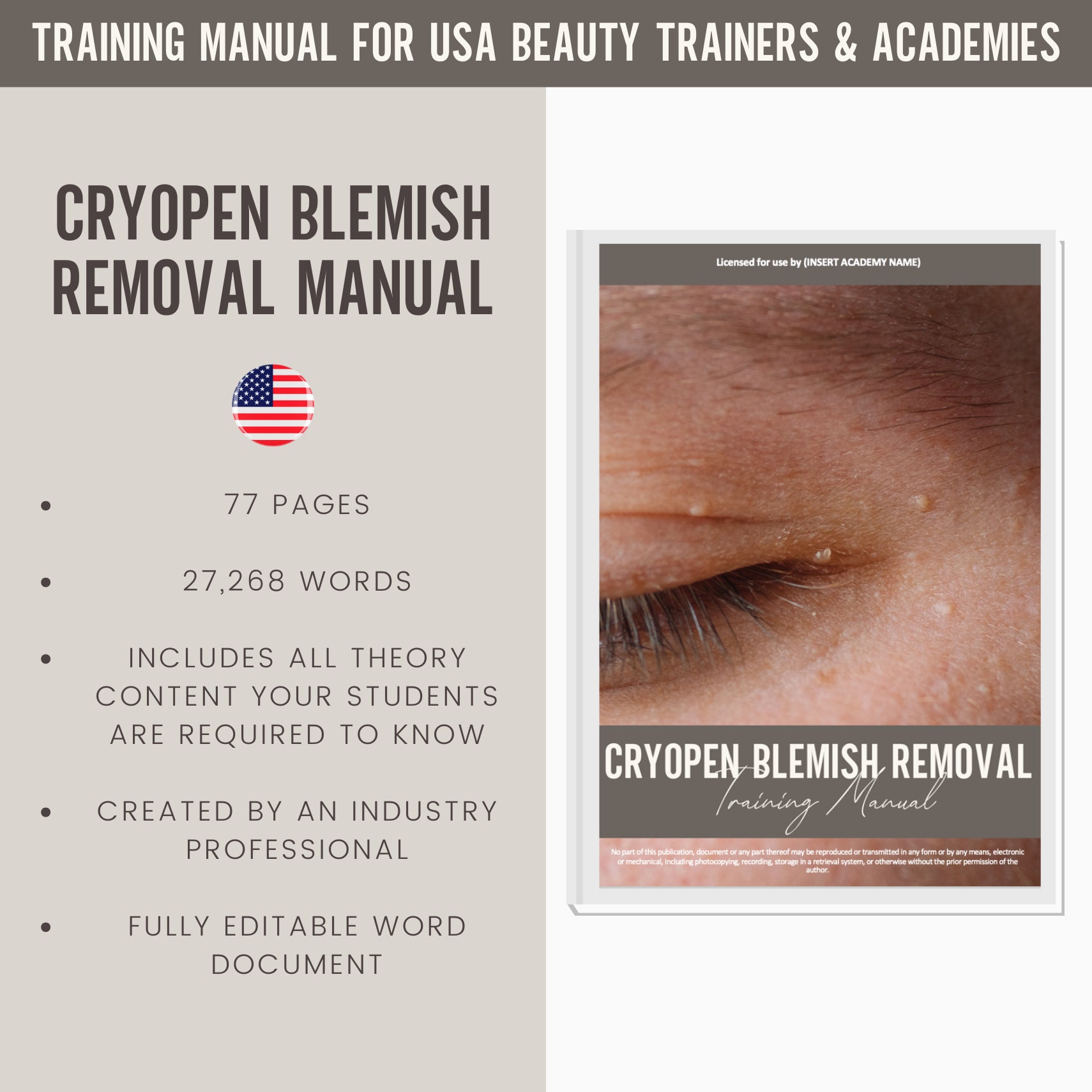 Cryopen Blemish Removal Digital Editable Training Manual Guide USA | Beauty Training Resources | Cryopen Manual for Training Academies