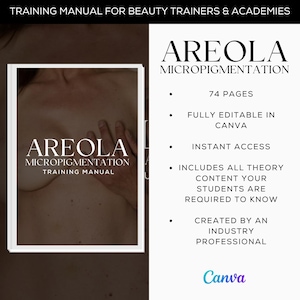 Areola Micropigmentation Editable Canva Training Manual Guide | Beauty Training Resources | PMU Areola Tattooing Manual for Academies