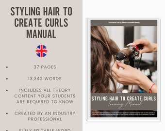 Curly Blow Dry Digital Editable Training Manual Guide | Beauty Training Resources | Styling Hair to Create Curls Manual for Academies