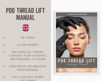 PDO Thread Lift Digital Editable Training Manual Guide UK | Beauty Training Resources | Thread Lift Manual for Training Academies