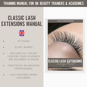 Klassieke individuele wimperextensions Digitale bewerkbare trainingshandleiding UK | Bronnen voor schoonheidstraining | Handleiding voor opleidingsacademies