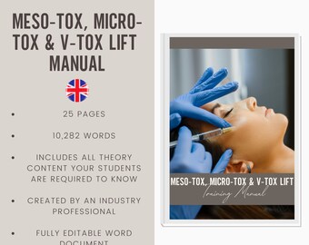 Micro-Tox, Meso-Tox & V-Lift Botulinum Toxin  Digital Editable Training Manual Guide UK | Beauty Training Resources