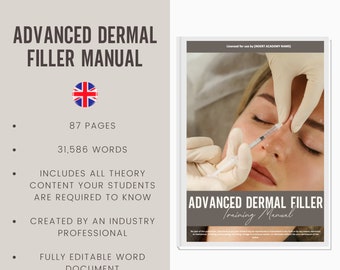 Advanced Dermal Filler Digital Editable Training Manual Guide UK | Beauty Training Resources | Dermal Filler Manual for Training Academies