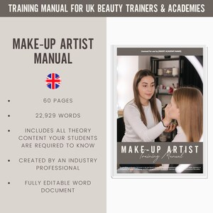 Make-up Artist Digitaal bewerkbare trainingshandleiding UK | Hulpmiddelen voor schoonheidstrainingen | Make-uphandleiding voor opleidingsacademies