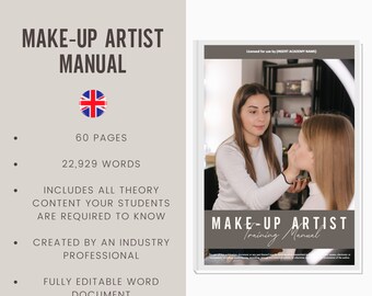 Make-Up Artist Digital Editable Training Manual Guide UK | Beauty Training Resources | Make-Up Manual for Training Academies