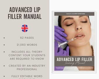 Advanced Lip Filler Techniques Digital Editable Training Manual Guide | Beauty Training Resources | Lip Filler Manual for Training Academies
