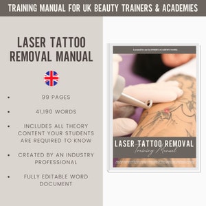 Laser Tattoo Removal Digital Editable Training Manual Guide UK | Laser Tattoo Removal Manual for Training Academies