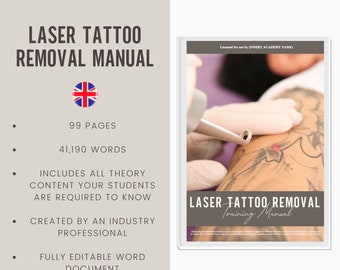Laser Tattoo Removal Digital Editable Training Manual Guide UK | Laser Tattoo Removal Manual for Training Academies