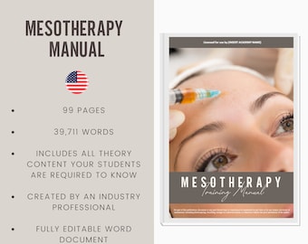 Mesotherapy Digital Editable Training Manual Guide USA | Beauty Training Resources | Mesotherapy Manual for Training Academies
