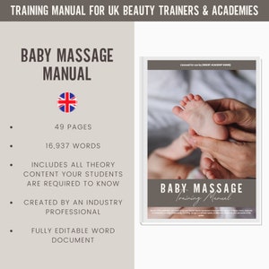 Baby Massage Digital Editable Training Manual Guide UK | Beauty Training Resources | Baby Massage Manual for UK Training Academies