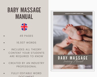 Baby Massage Digital Editable Training Manual Guide UK | Beauty Training Resources | Baby Massage Manual for UK Training Academies