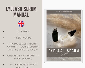 Eyelash Serum Digital Editable Training Manual Guide UK | Beauty Training Resources | Lash Serum Manual for Training Academies