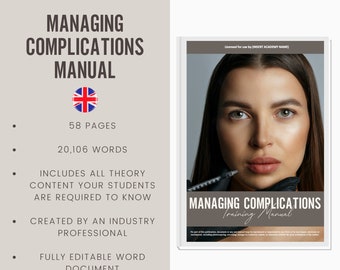 Managing Complications Digital Editable Training Manual Guide UK | Beauty Training Resources | Complications Manual for Training Academies