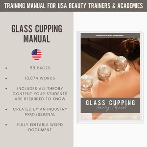 Digital redigerbar utbildningsmanual för glaskoppning i USA | Resurser för skönhetsutbildning | Manual för eldkoppning för utbildningsakademier