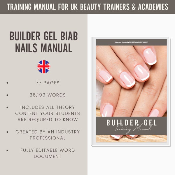 Builder Gel BIAB Nails Digital Editable Training Manual Guide UK | Beauty Training Resources | Nail Extension Manual for Training Academies