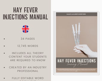 Hay Fever Injections Digital Editable Training Manual Guide UK | Beauty Training Resources | Hay Fever Injection Manual for Training Academy