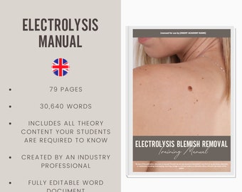 Advanced Electrolysis Blemish Removal Digital Editable Training Manual Guide | Beauty Training Resources | Electrolysis Manual for Academies