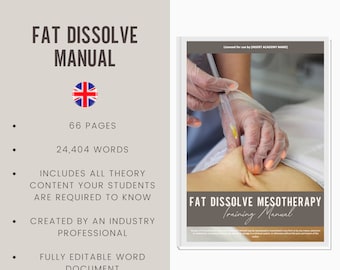 Fat Dissolve Mesotherapy Digital Editable Training Manual Guide UK | Beauty Training Resources | Fat Dissolve Manual for Training Academies