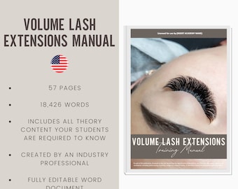Russian Volume Lash Extensions Digital Editable Training Manual Guide USA | Beauty Training Resources | Lash Manual for Training Academy