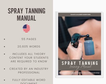 Spray Tanning Digital Editable Training Manual Guide | Beauty Training Resources | Spray Tan Manual for Academies