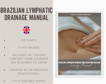 Massage de drainage lymphatique brésilien Guide du manuel de formation numérique modifiable Royaume-Uni | Ressources de formation beauté | Manuel de massage drainant