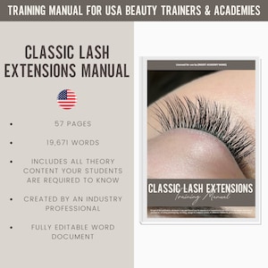 Klassieke individuele wimperextensions Digitale bewerkbare trainingshandleiding VS | Bronnen voor schoonheidstraining | Handleiding voor opleidingsacademies