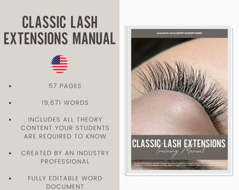 Classic Individual Lash Extensions Digital Editable Training Manual Guide USA | Beauty Training Resources | Manual for Training Academies