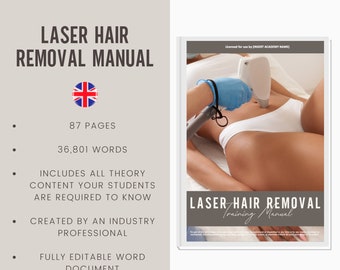 Guide du manuel de formation modifiable numérique sur l'épilation au laser Royaume-Uni | Manuel d'épilation au laser et de rajeunissement de la peau pour les académies de formation