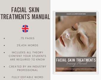 Facial Skin Treatments Digital Editable Training Manual Guide UK | Beauty Training Resources | Facial Manual for Training Academies