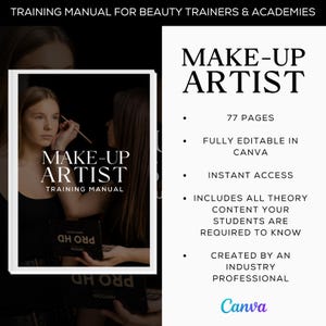Make-upartiest digitaal bewerkbaar canva trainingshandleiding VK | Trainingshulpmiddelen schoonheid | Make-uphandleiding voor opleidingsacademies