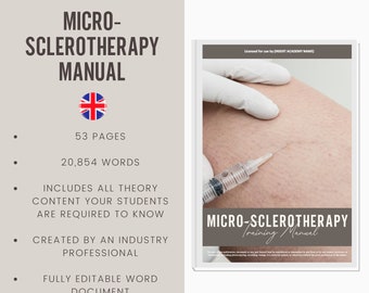 Micro-Sclerotherapy Digital Editable Training Manual Guide UK | Beauty Training Resources |  Manual for Training Academies
