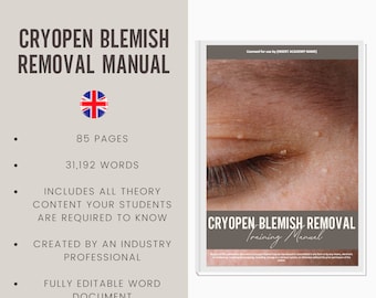 Cryopen Blemish Removal Digital Editable Training Manual Guide UK | Beauty Training Resources | Cryopen Manual for Training Academies