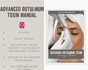 Advanced Botulinum Toxin Digital Editable Training Manual Guide | Aesthetic Training Resources | Botulinum Toxin Manual for Academies