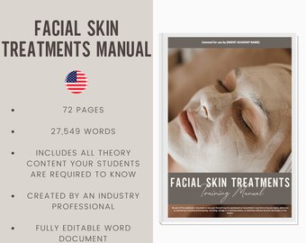 Facial Skin Treatments Digital Editable Training Manual Guide USA | Beauty Training Resources | Facial Manual for Training Academies