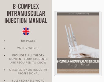 B-Complex Intramuscular Injection Digital Editable Training Manual Guide | Aesthetic Training Resources | B-Complex Manual for Academies