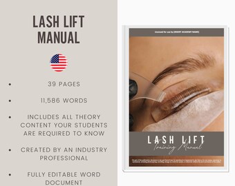 Lash Lift Digital Editable Training Manual Guide USA | Beauty Training Resources | Lash Lifting Manual for Training Academies