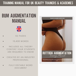 Buttock Augmentation Digital Editable Training Manual Guide UK | Beauty Training Resources | Buttock Filler Manual for UK Training Academies