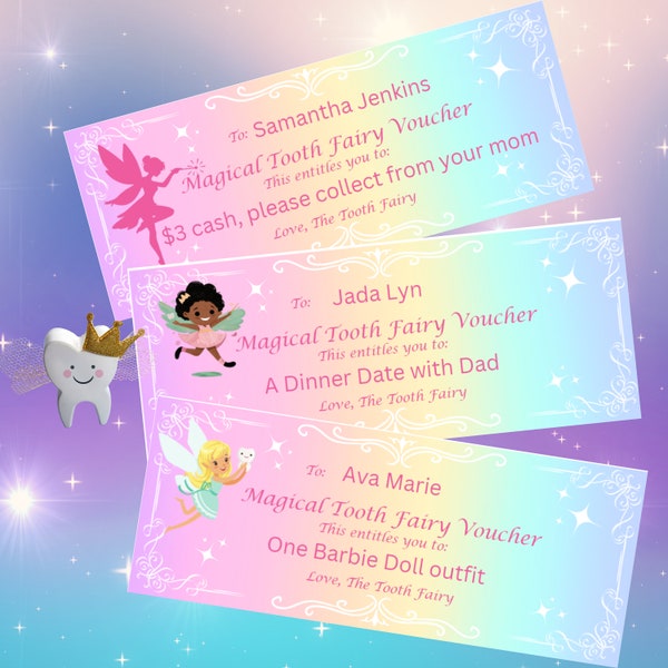 PRINTABLE Tooth Fairy Note Voucher or Coupon from Tooth Fairy Letter Tooth Fairy Receipt First Tooth Certificate Girl Download Editable