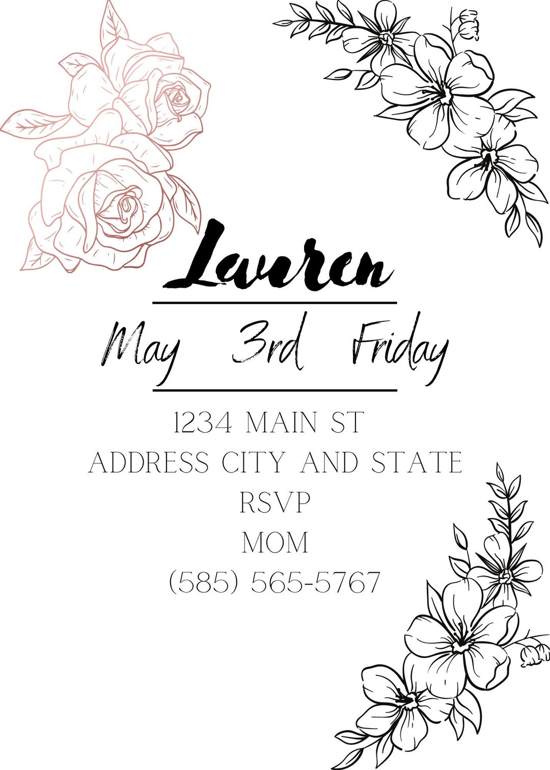 Floral Digital Birthday Invitation Etsy