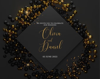 Black And Gold Wedding Invitiation