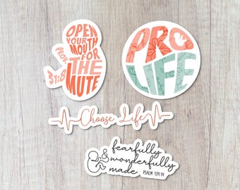 Pro-Life Set of 4 Durable & Glossy Water Bottle Stickers, Waterproof, for Laptops, Thermoses, Notebooks and More
