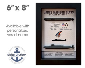 James Madison Class, Submarine Memorial Display Shadow Box, 5.75&quot; x 7.75&quot;, Black