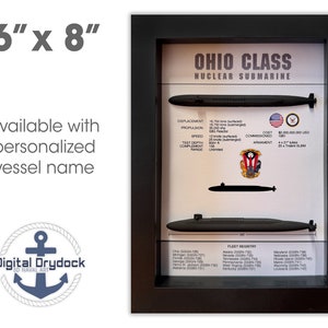Ohio Class Submarine Memorial Display Shadow Box, 5.75&quot; x 7.75&quot;, Black