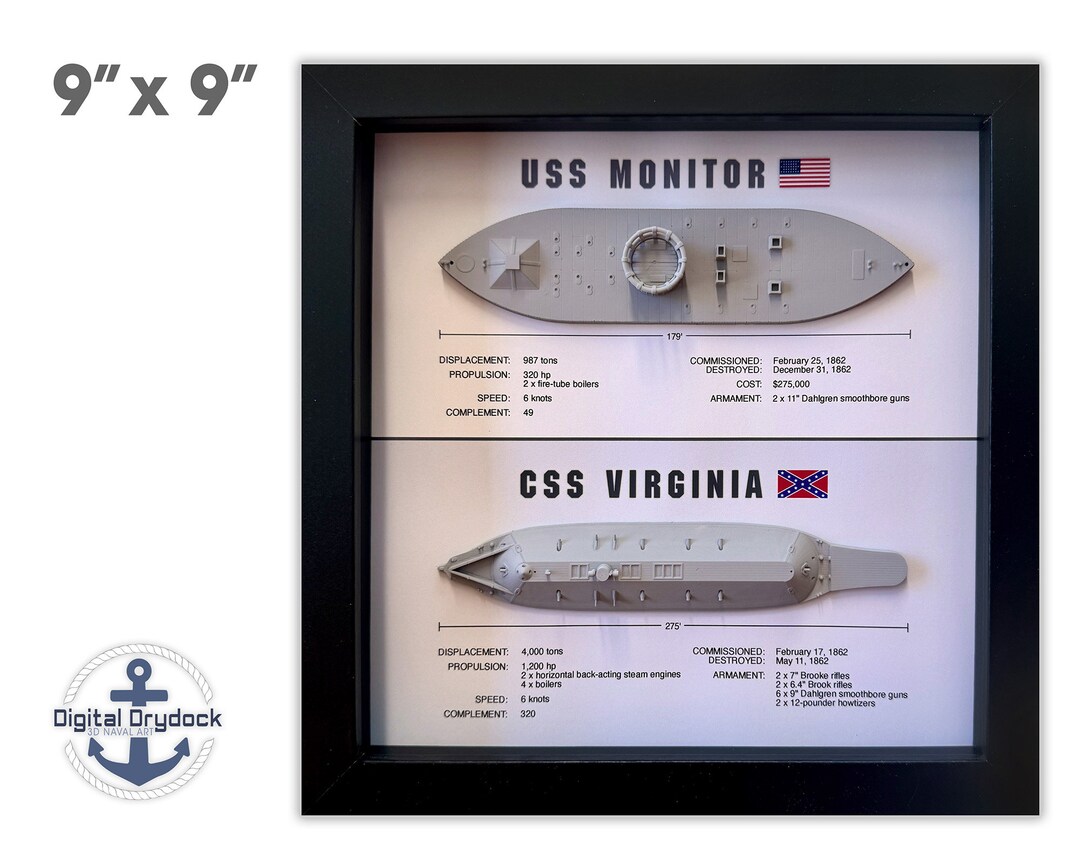 Monitor & Merrimack (CSS Virginia) Ironclad Memorial Display Shadow Box ...