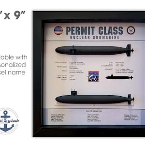 Permit Class Submarine Memorial Display Shadow Box, Thresher Class, 9" x 9", Black, Large